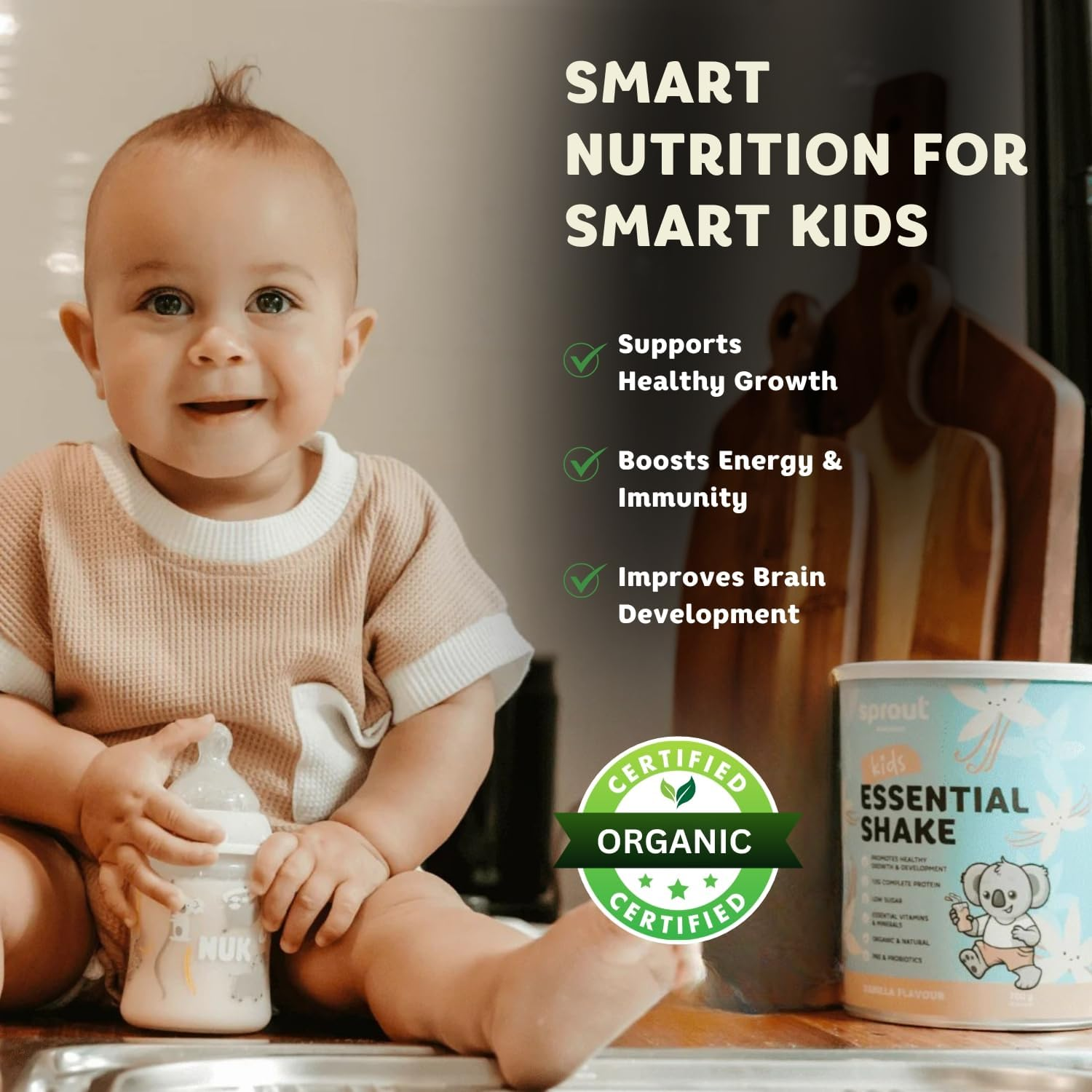 Sprout Organic Essential Shake, Toddler Nutrition Drink, Plant-Based Baby Formula for 12 Months and Above, Enriched with Iron, Vitamin D & B12, and DHA, Dairy-Free, Soy-Free, 700G, Vanilla image number 3