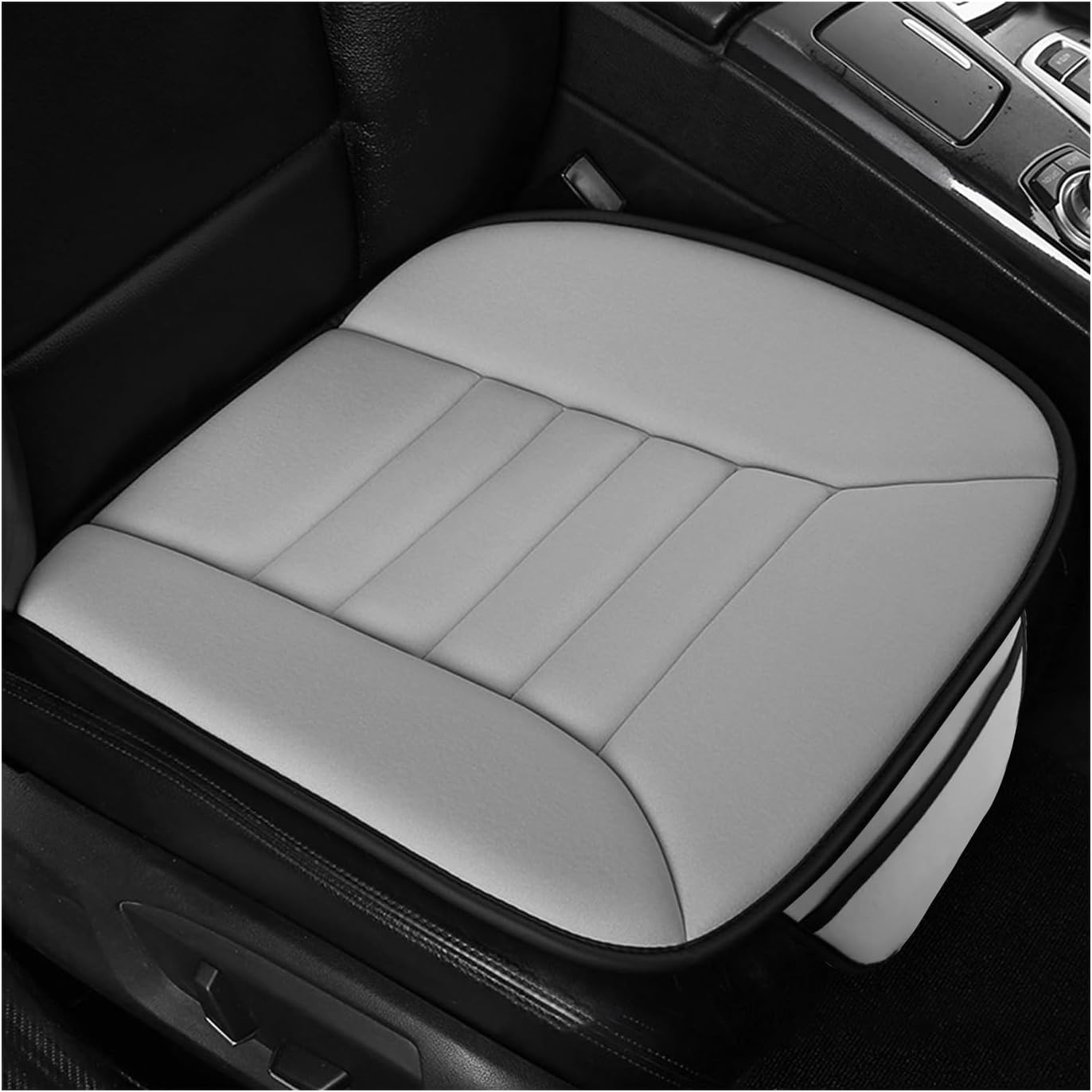 Povtii Car Seat Cushion with Front Pocket, Non-Slip Bottom Cushion for Car Driver Office or Home Chair, Breathable Pressure Relief Seat Pad with Memory Foam, Car Accessories (Black)