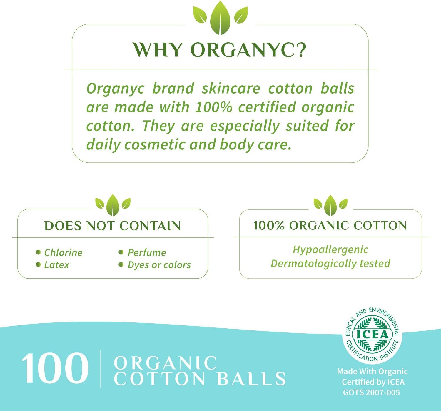 Organyc Beauty Cotton Balls, White, 100 Count (Pack of 2) image number 5