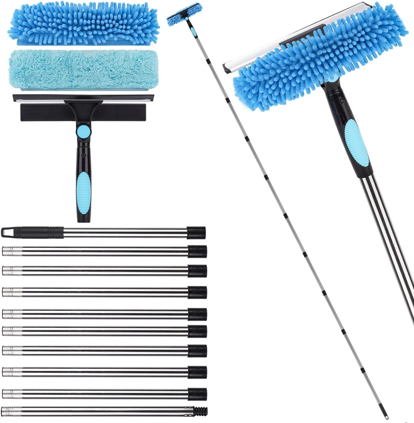 4.3M Extendable Window Cleaner, 2-In-1 Window Cleaner, Telescopic High Window Cleaning Tool, Car Glass, with 2 Microfibre Cloths and Squeegee Blade image number 5