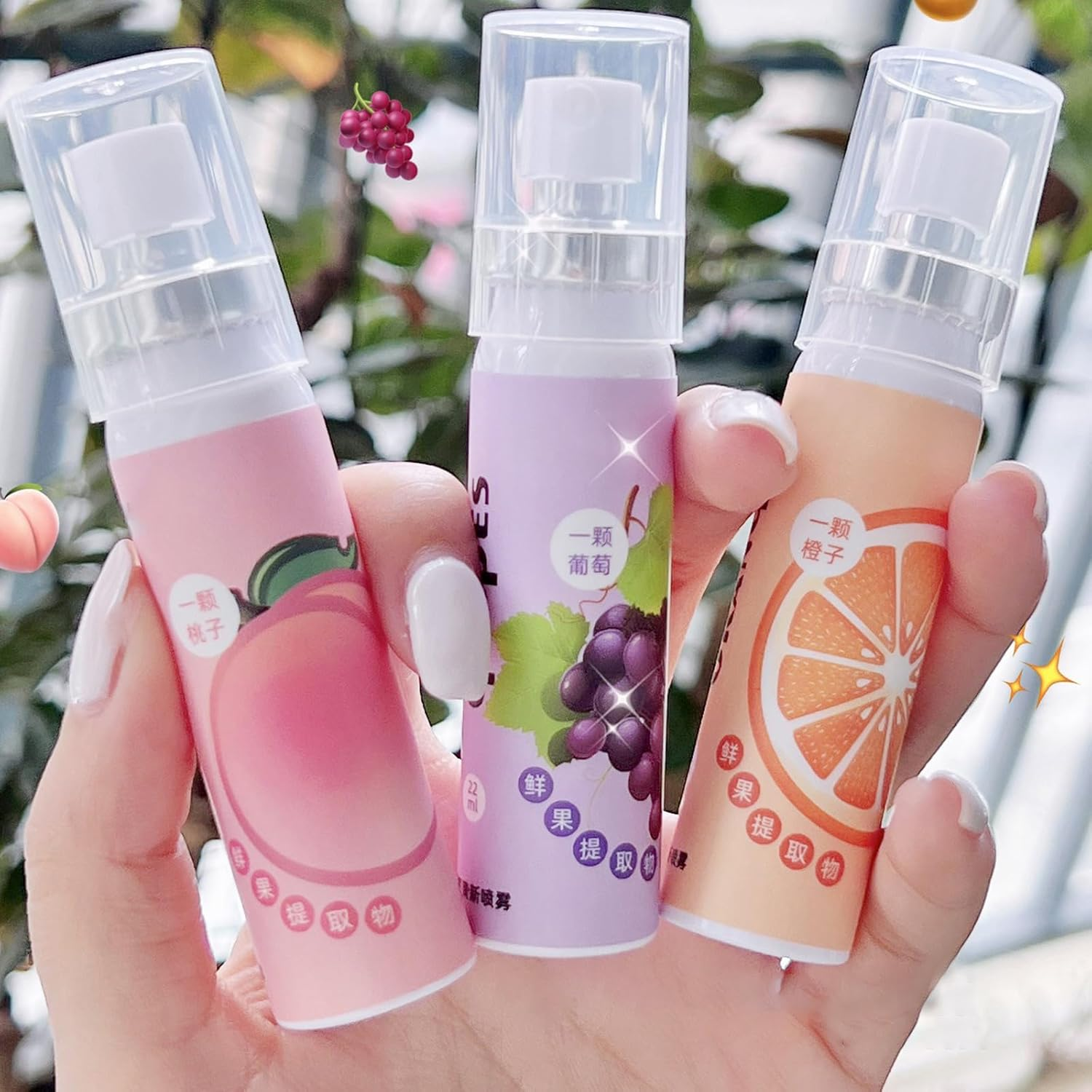 Fresh Mouth Remove Bad Odor Mini Spray, Peach Lychee Grapes Oranges Watermelon Fruit Scent No Alcohol Mouth Spray 5Pcs image number 2