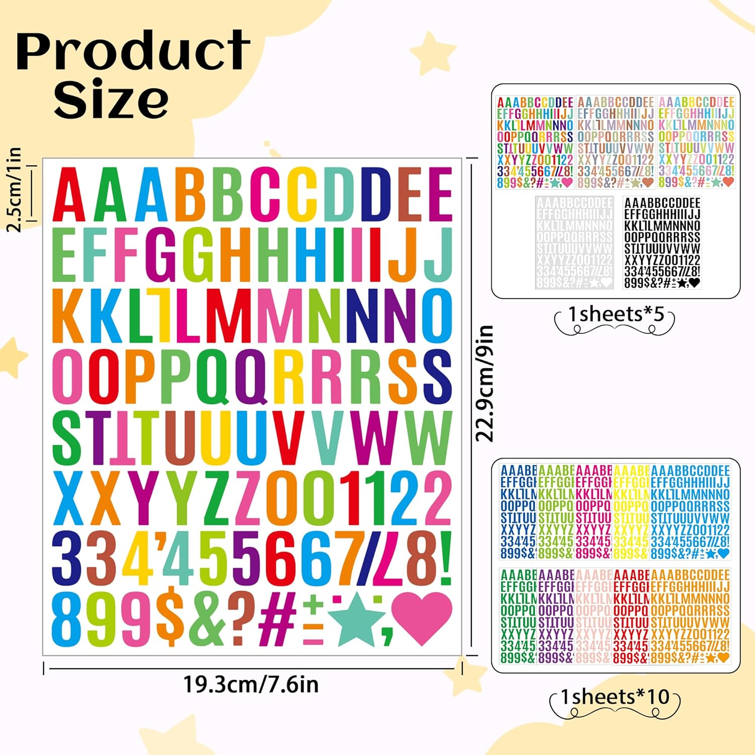 1470 Letter Stickers 15 Sheets Alphabet Stickers Number Small 1 Inch Vinyl Self-Adhesive Stick on Letters for Scrapbooking Water Bottles Cup DIY Crafts Sign Labels Notebook Mailbox (15, Multicolor) image number 3