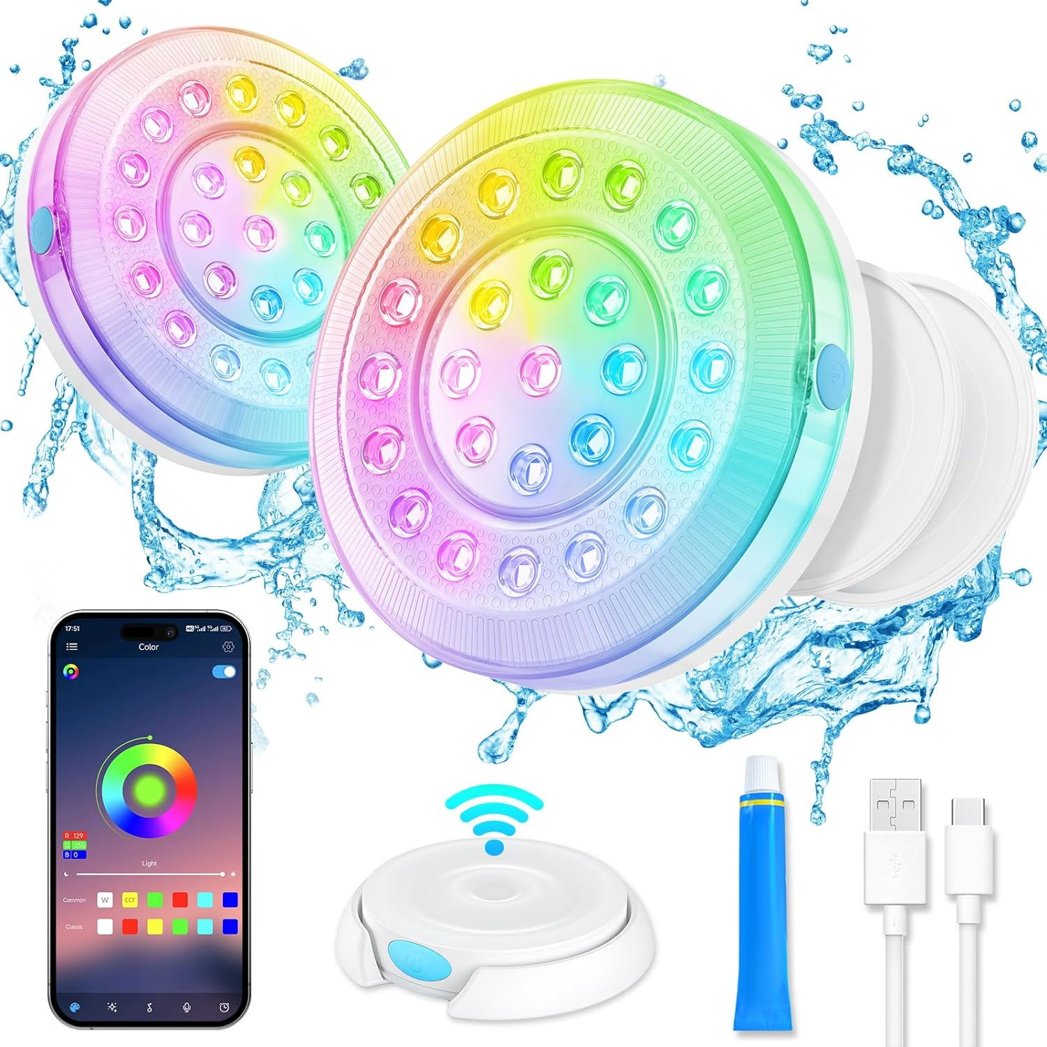 Homly Rechargeable Submersible Pool Lights with Wireless APP Control, Waterproof Underwater Smart LED Lights Controlled Multiple Lighting Modes, 4000Mah Magnets Lights for Multi Scene Pool Decoration image number 5