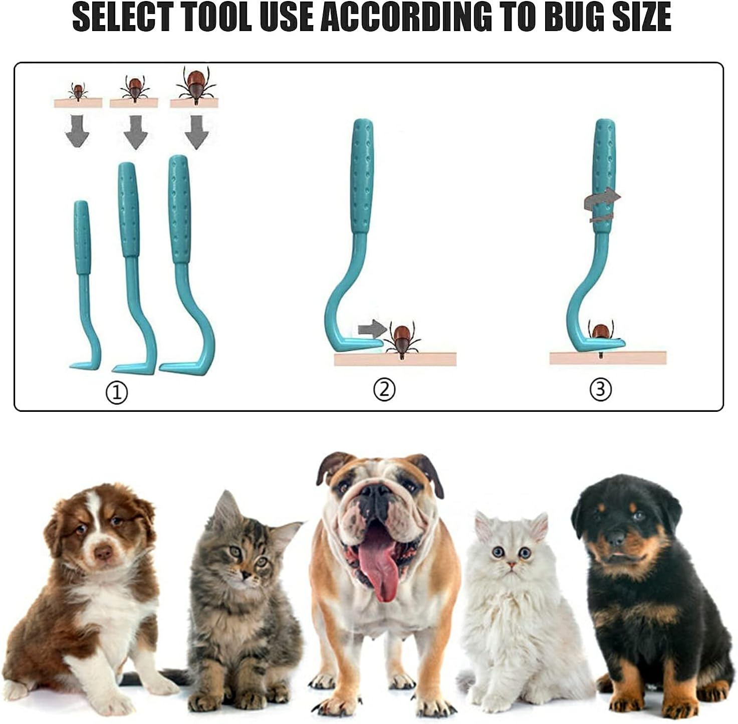 Cats and Humans Plastic Tick Puller Tick Grabber, 3Pcs Tick Remover Tick Remover Tick Puller Removal Tick Grabber,Tick Removal Tick Picker Flea Removal Tool,Tick Hook Louses Pliers Remover,Blue image number 3