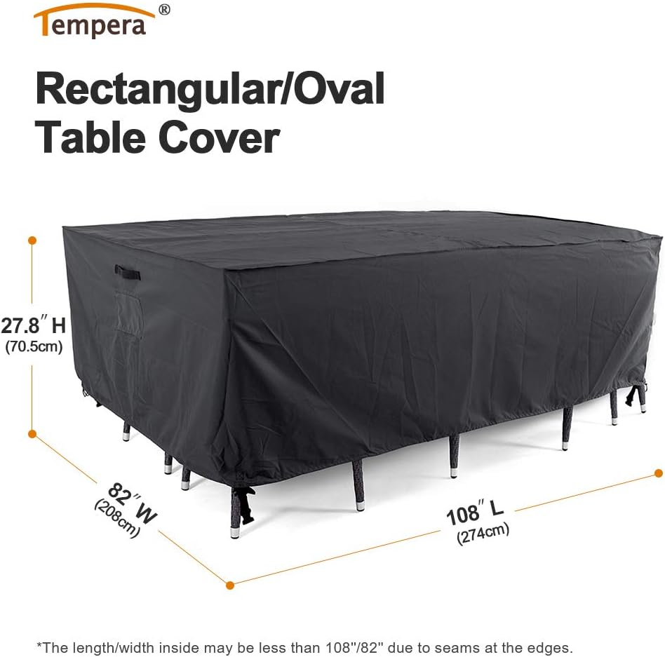 Tempera 108'' X 82'' X 27.8'' Outdoor Dining Set Cover for outside Table and Chairs, Rectangle Patio Table Covers for Outdoor Furniture, Anti-Fading, Water Resistant, Space Grey image number 3
