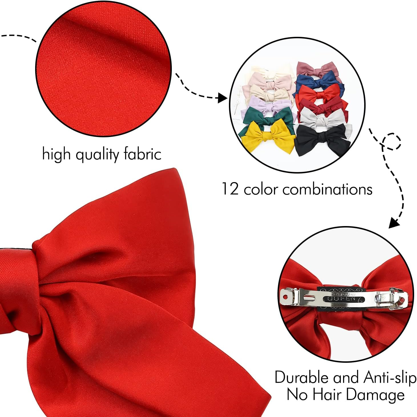 12 Pack Large Big Oversized Knot Bowknot Satin Hair Bows French Barrettes Hair Clips Bun Ponytail Holder Hair Ribbon Accessories for Women Girl image number 6