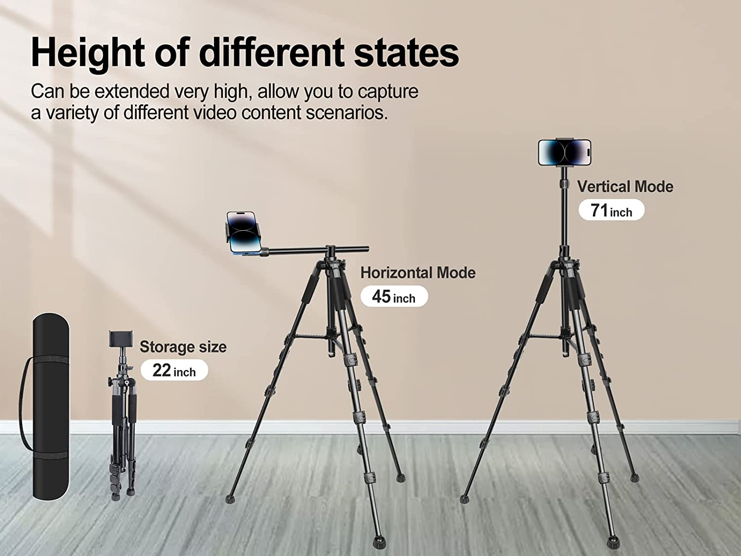 Iphone Tripod for Overhead Video Recording [Heavy Duty & Ultra-Stable], 25In Horizontal Long Extendable Boom, 360&deg; Rotation Iphone Tripod Stand with Remote, Vertical 71" Tall Phone Tripod