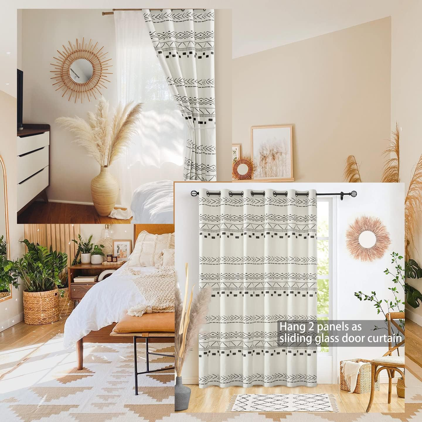 Cream Black Curtains for Living Room,Boho Chic Decor,Single Panel,Semi Blackout/Privacy,Accordion Door Curtain for Bedroom Doorway Balcony Interior Shower Bifold Door,80 Inch Length,Natural Beige image number 6