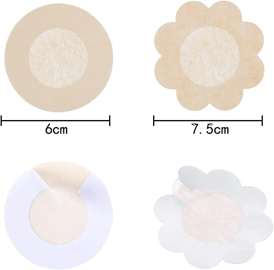 Nipple Cover, 40 PCS Disposable Breast Covers Self-Adhesive Petal Bra Pasties for Women (Round & Flower Shape) Nude image number 4