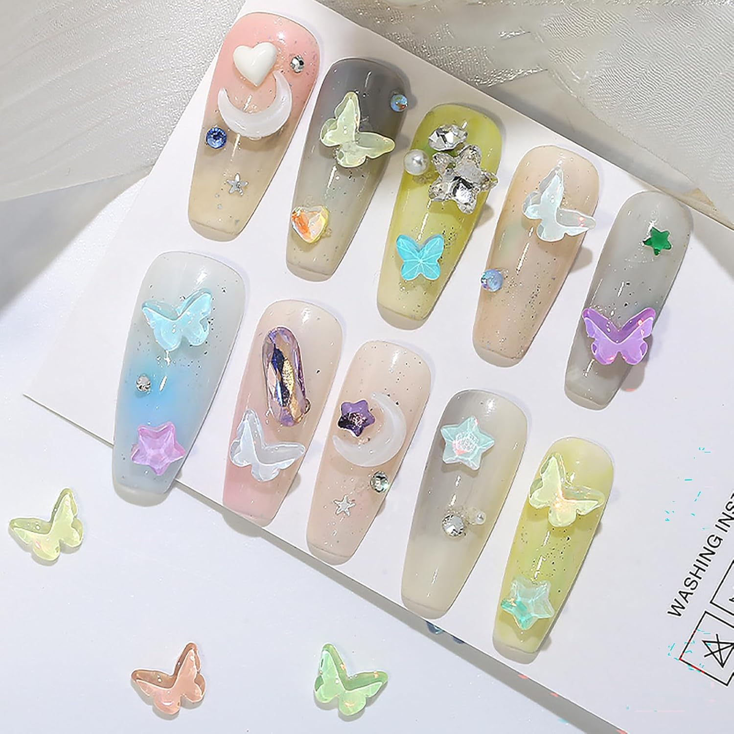 Taoluwin 100Pcs Nail Art Rhinestones, 8X6Mm Pastel Butterfly Gems, Flat Back Glass Rhinestones for Nail Decoration, Crafts & Jewelry Making, 8 Candy Colors Nail Gems Set