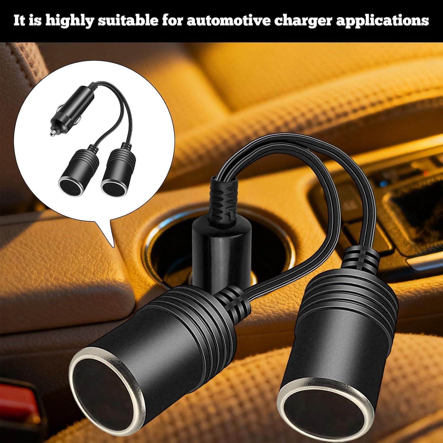 1 to 2 Car Cigarette Lighter Adapter, 2 Pcs Car Charger Adapter 15 CM, 12V/24V Double Adapter, Double Power Adapter Female Socket, 2-Way Splitter Y Adapter for Cars Trucks Rvs, Power Multiple Devices image number 5