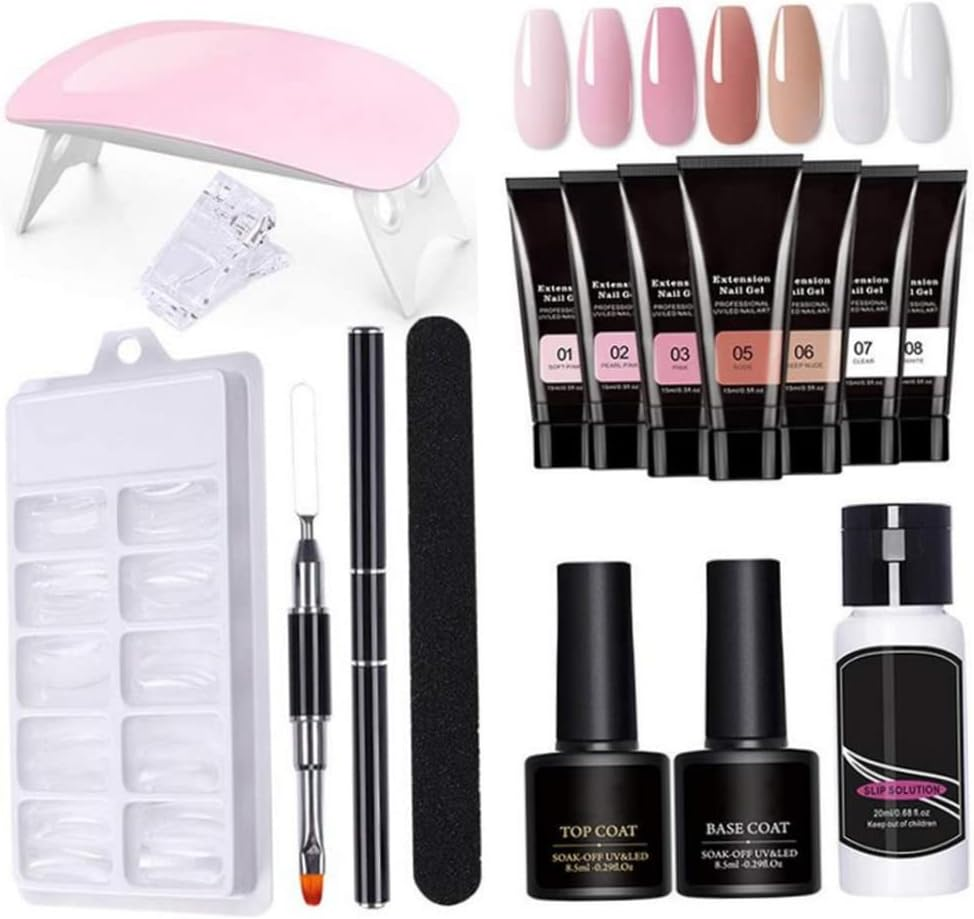 Gel Nail Kit 15Ml 7 Colors Gel Extension Nail Kit with UV Lamp Nail File Clip Builder Gel Nail Kit Long-Lasting Gel Polish Starter Kit for Home Salon Gel Extension Nail Kit image number 4