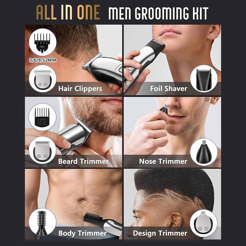 Frafuo Beard Trimmer for Men 6 in 1 Kit Electric Hair Clipper,Cordless Nose Trimmers Mens Grooming Trimmer for Beard Head Face and Body Waterproof IPX6 USB Rechargeable LED Power Display image number 5