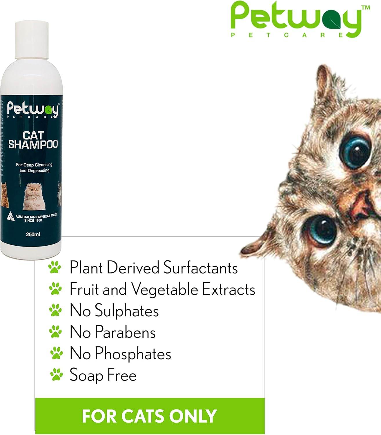 Petway Petcare Cat Shampoo &ndash; Natural Pet Dandruff Shampoo, Ph Balanced Shampoo with Plant Derived Surfactant, Free of DEA, Phosphates, Parabens & Enzymes, Removes Excess Oil, Dirt and Dandruff &ndash; 250Ml