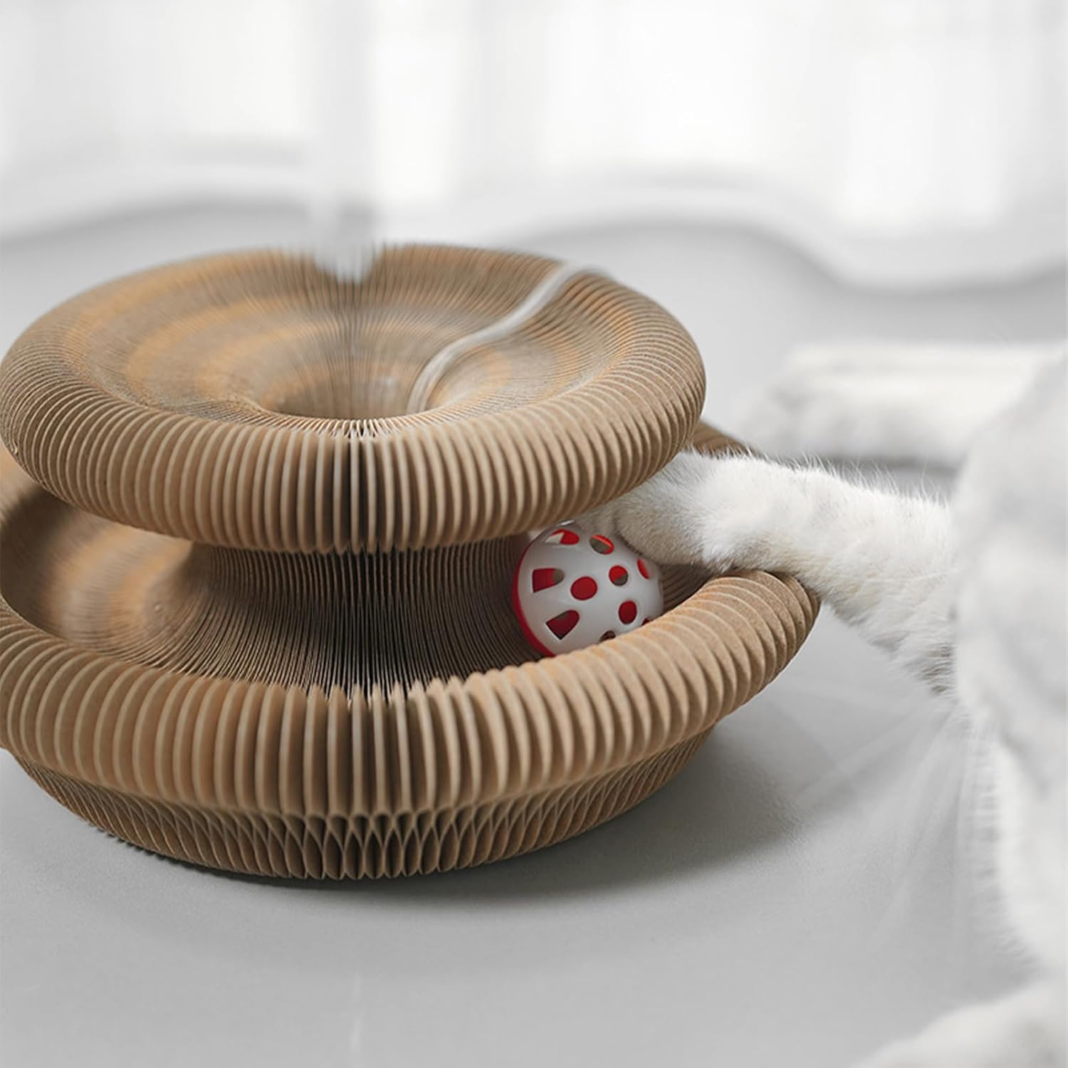 Cardboard Cat Scratcher | Interactive Pad with Ball - Foldable Magic Organ Scratching for Cats Mat - for Relaxation Pets Home Family House Kittens Floor Carpet Sofa Ground Bed image number 2