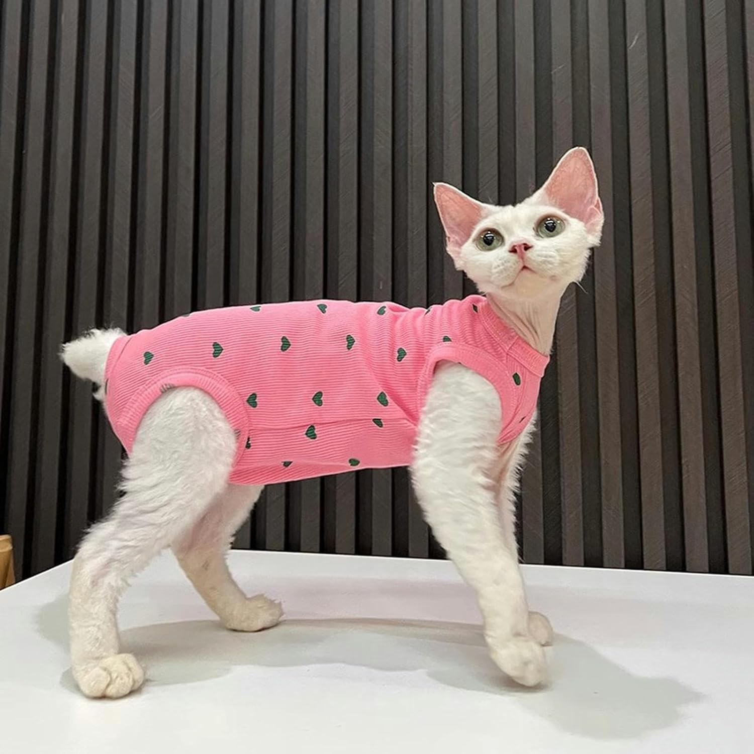 IUOUTG 2 Pieces Sphynx Cat Clothes Cotton Soft Hairless Cats Breathable Kitten Clothes with Sleeveless Cute Girl Cat Pajamas Jumpsuit Cat Apparel Vest for Cornish Rex, Devon Rex image number 5
