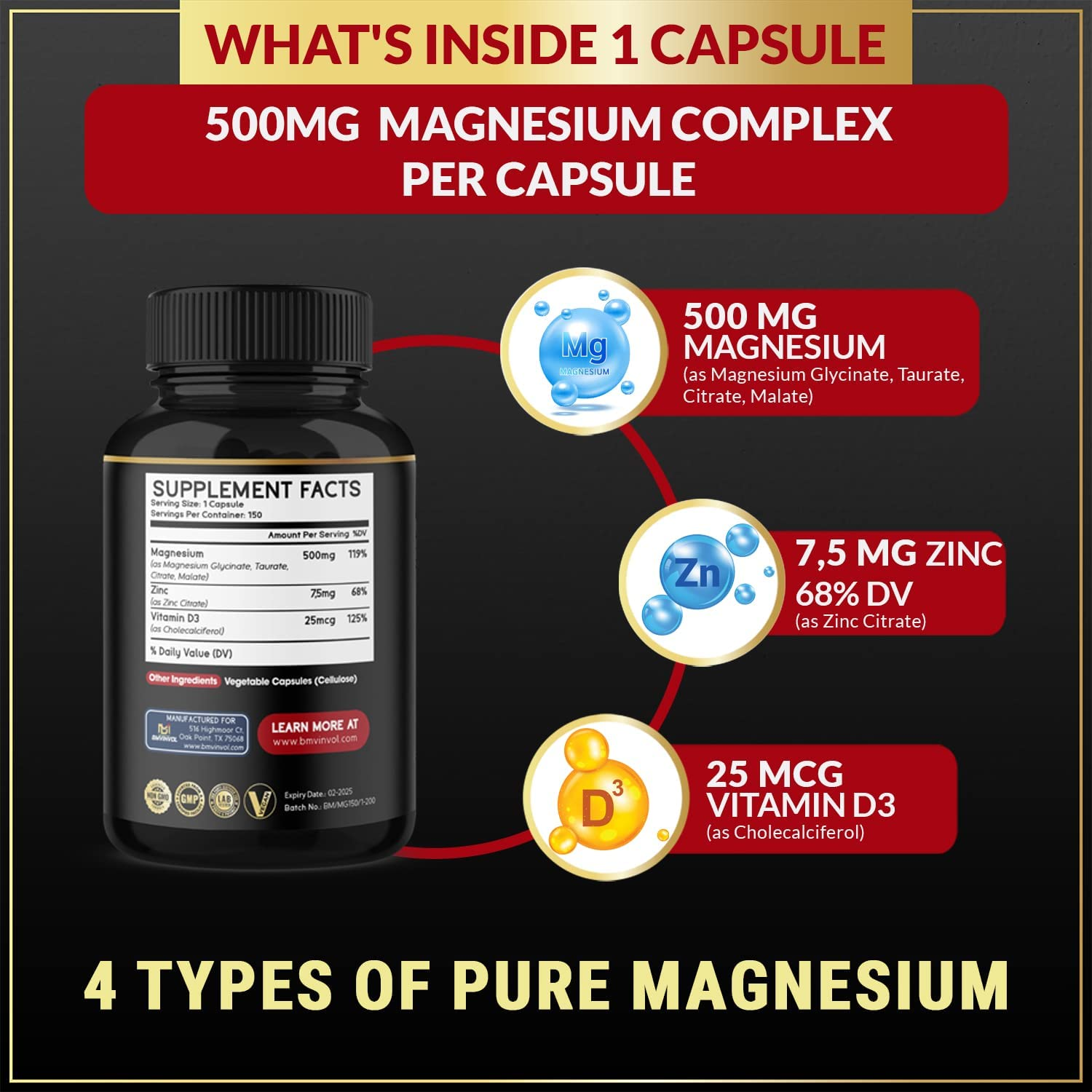 4-In-1 Magnesium Complex -  Month Supply - 150 Count image number 2