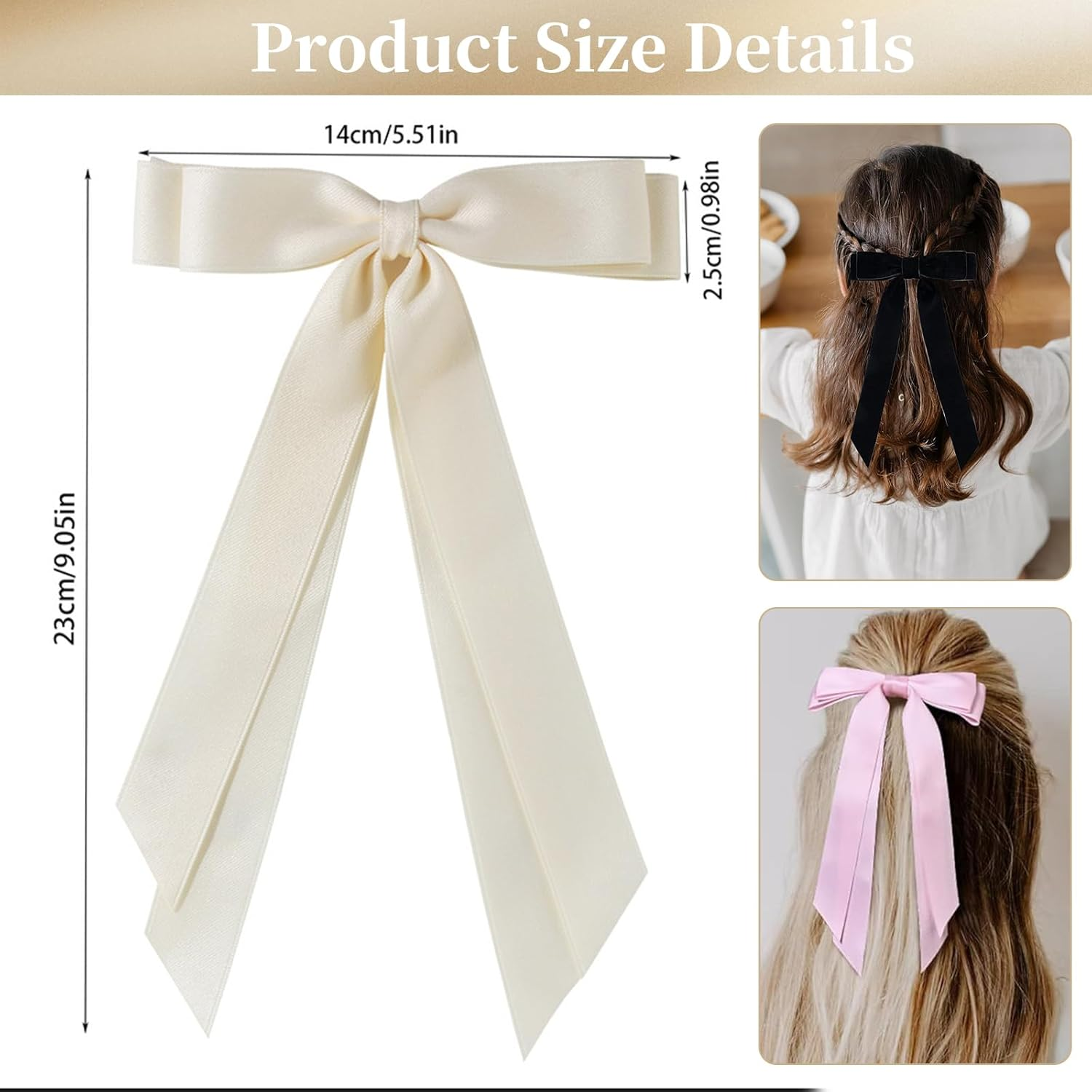 4 Pcs Long Tail Hair Bow Clips for Women, Silky Satin Big Bow Hair Barrettes, Ribbon Bowknot Clips with Tassel Claw, Ponytail Holder Slides Metal Alligator Hair Clips for Hair Accessories, 4 Colors image number 1
