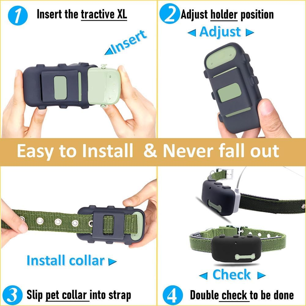 2 Pack Silicone Holder Compatible for Tractive XL GPS Tracker,Durable Accessories Cover Finder Anti-Scratch,Secure Sturdy Case with Strap for Dog Pet Collar (Black,Green) image number 4