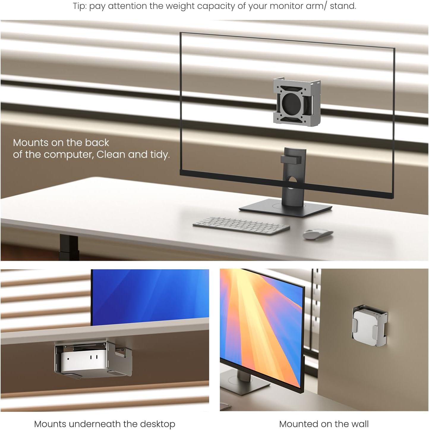 Fasgear VESA Mount for Mac-Mini M4 2024, Pure Aluminum Metal Monitors Mounting Bracket for under Desk with Anti-Theft Function, Wall Mounted VESA Compatible with Mac-Mini M4 Pro 2024(Silver) image number 3