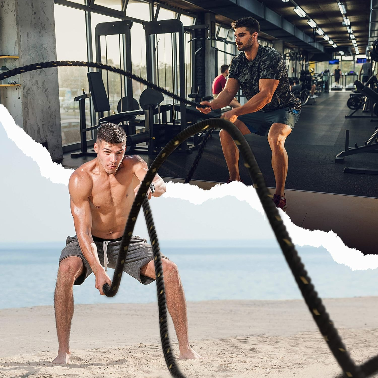 Yes4All 9M / 12M / 15M Battle Ropes with Cover, Battling Rope for Fitness Training Gym, Heavy Exercise Ropes 38Mm / 50Mm, Heavy Ropes for Strength Workout