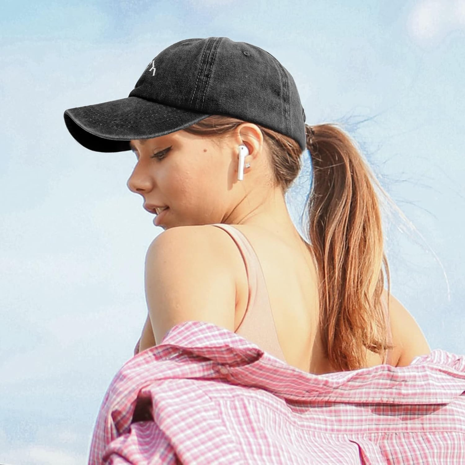 Ponytail Baseball Cap for Women &ndash; Adjustable, Breathable Cotton, Sun Protection, High Ponytail Hole, Vintage Washed Style &ndash; Comfortable & Stylish Activewear Hat image number 6