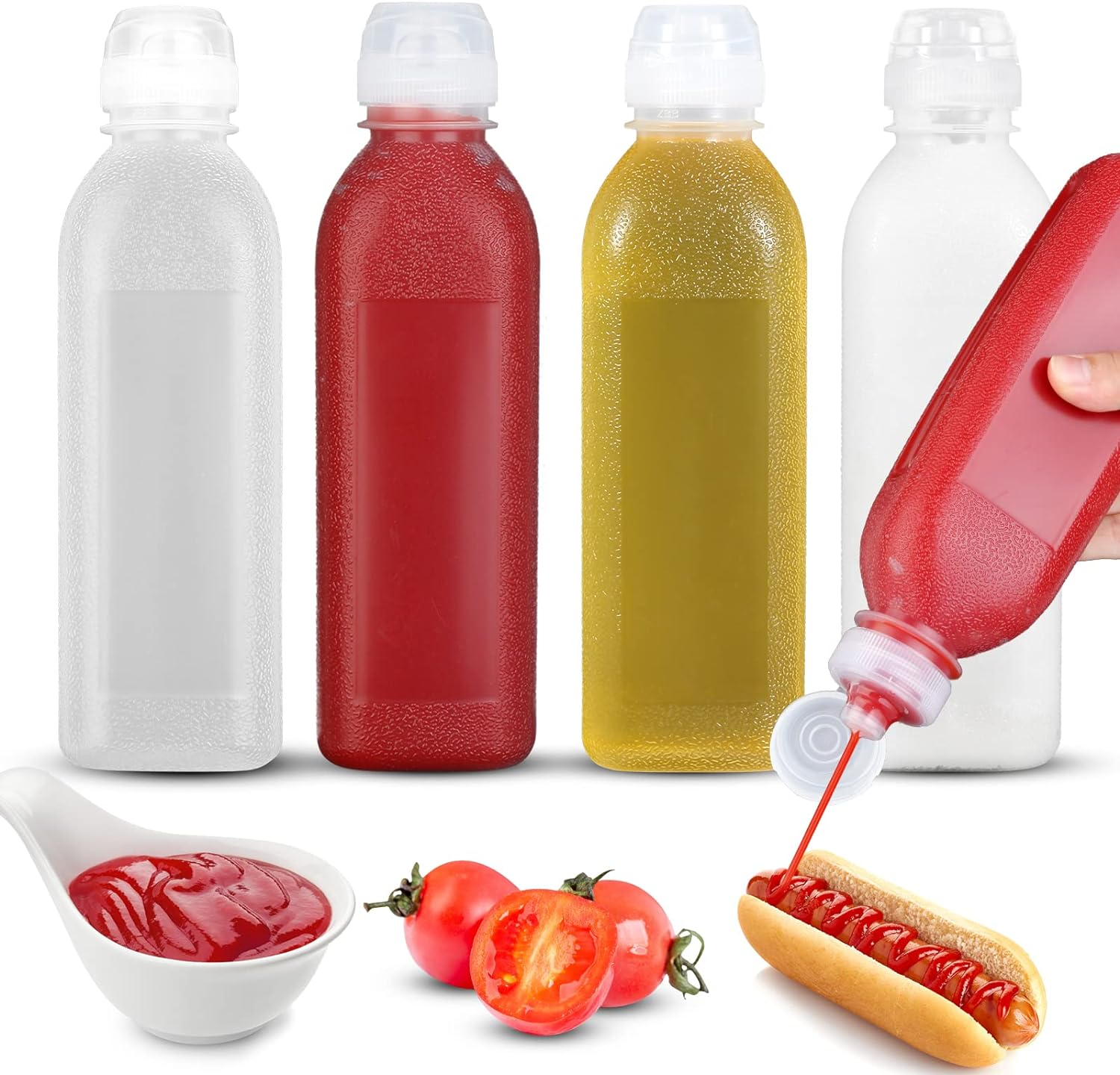 Condiment Squeeze Bottles, Squeeze Bottles for Sauces, Olive Oil Dispenser, Ketchup Bottles Squeeze 4-Pack 17 Oz (500Ml), Salad Dressing Bottles, Great for Ketchup, Salad, BBQ (17Oz 4 Fpack) image number 6