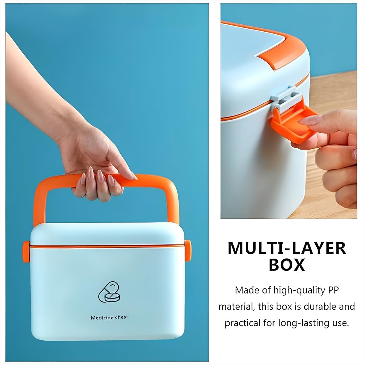 AIMALL Large Capacity PP Medicine Storage Box with Handle for Home Office Travel, Portable Light-Proof Moisture-Proof First Aid Kit, 12.9&times;8.6In & 9&times;6.2In image number 3