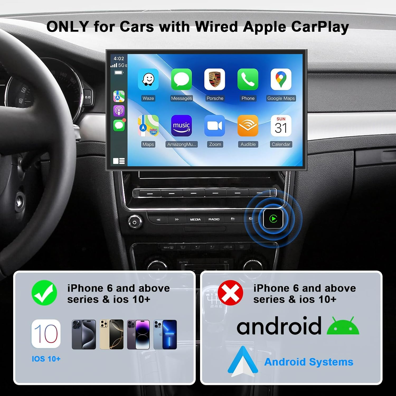 Wireless Carplay Adapter for Iphone, 2025 Upgrade Wired Carplay to Wireless, Mini USB Design for Cars with Built-In Wired Apple Carplay, Plug and Play, Fast Stable Connection Car Play for Iphone