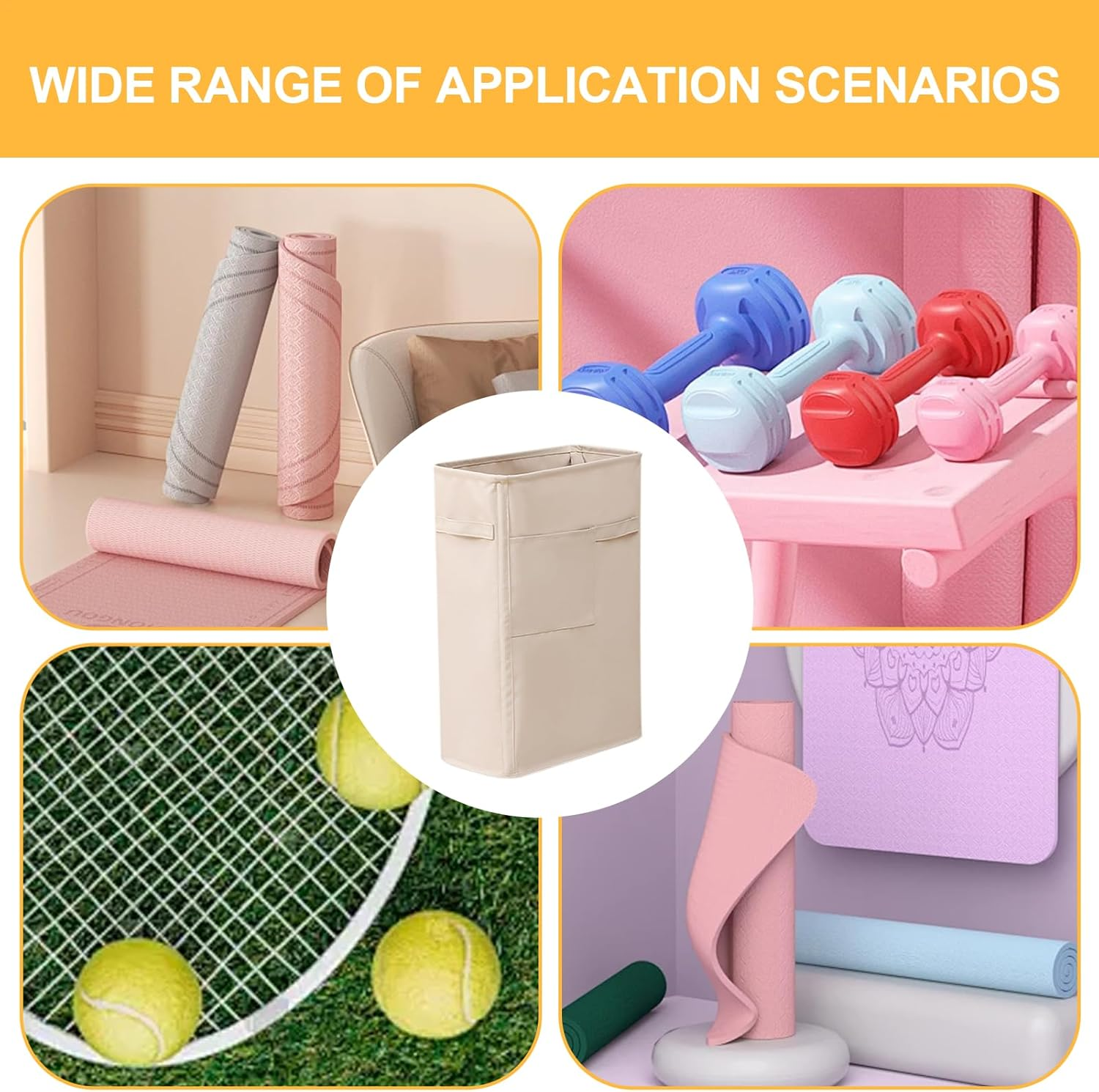 Yoga Mat Storage Rack - Exercise Equipment Organizer Basket with Side Pocket, Corner Oxford Cloth Multipurpose Holder for Home