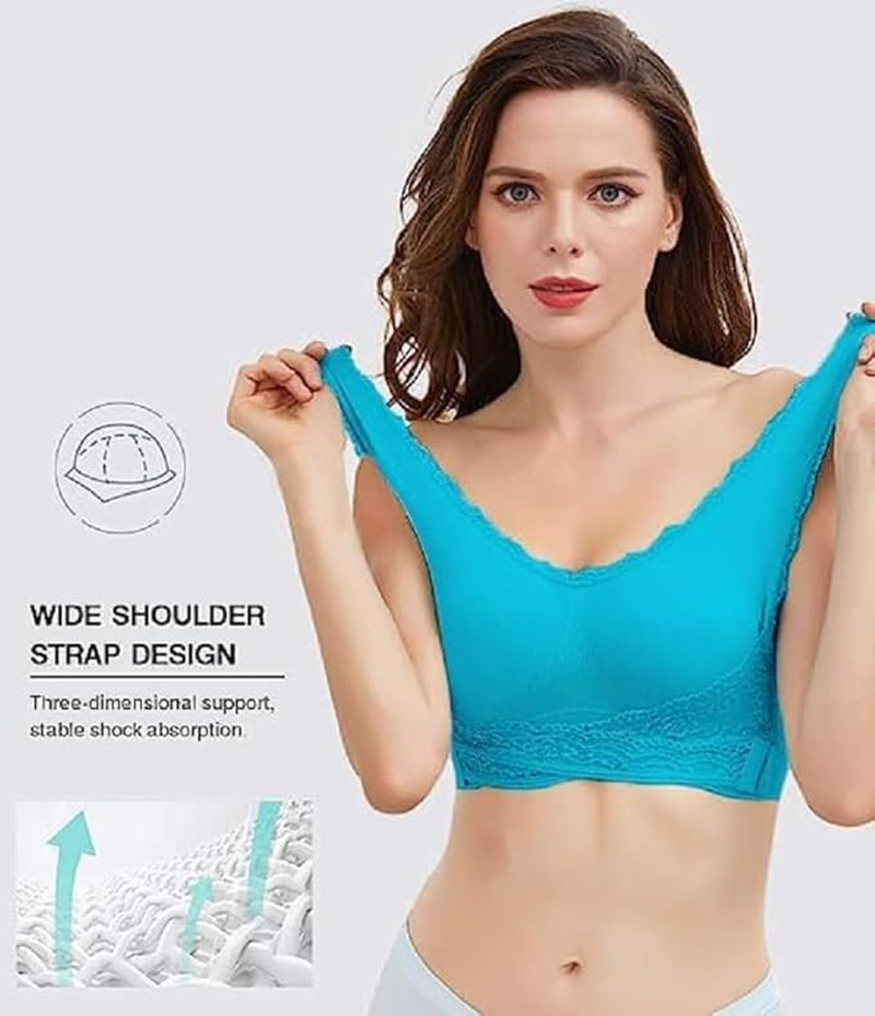 Sports Bras for Women Front Criss Cross Bras Side Buckle Lace Sports Bras Wireless Push up Seamless Bra with Removable Pad image number 5