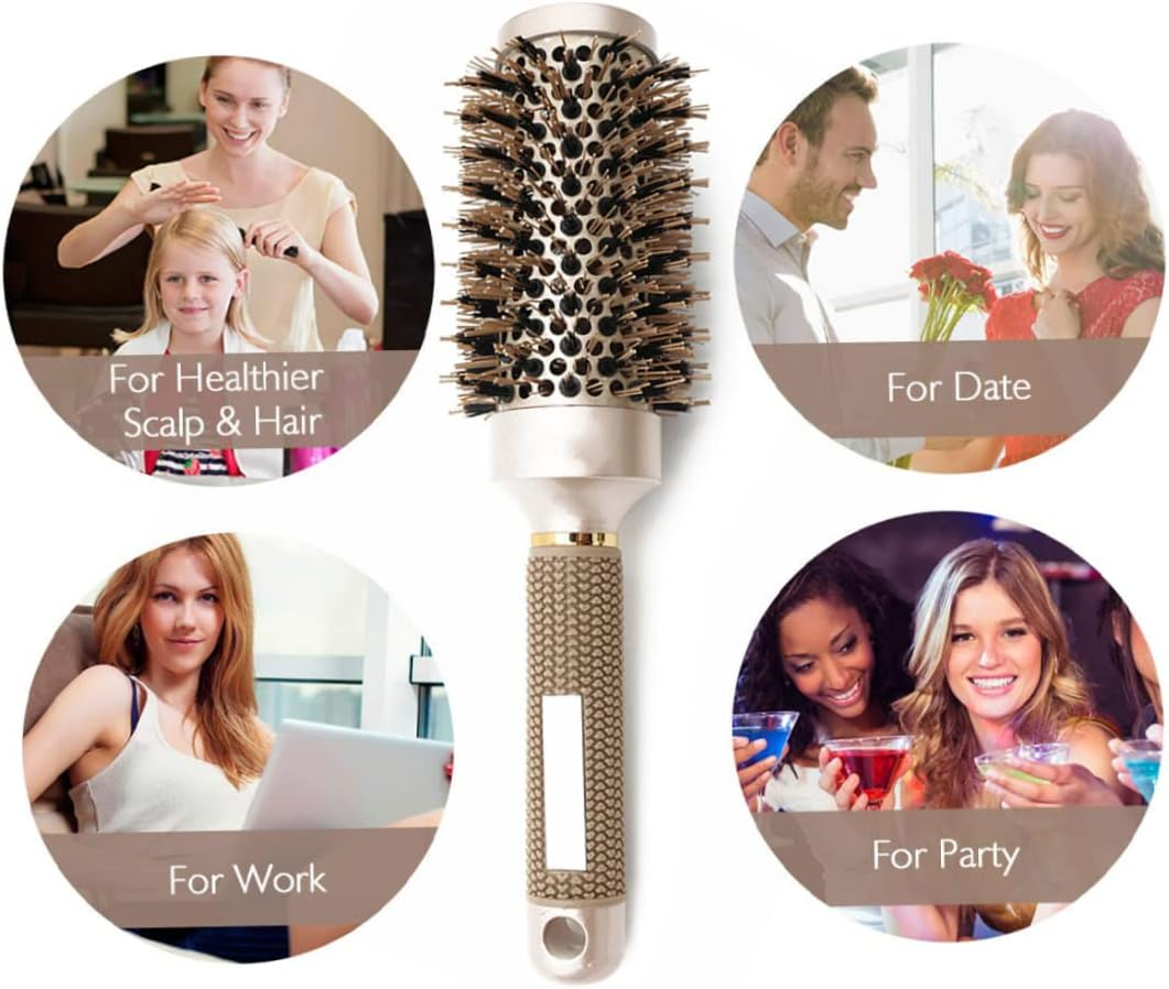 Curckua round Hair Brush Boar Bristle Brushes Thermal Ceramic anti Static for Hair Styling Curling Salon round Brush Boar Bristle round Brush for Blow Drying image number 5