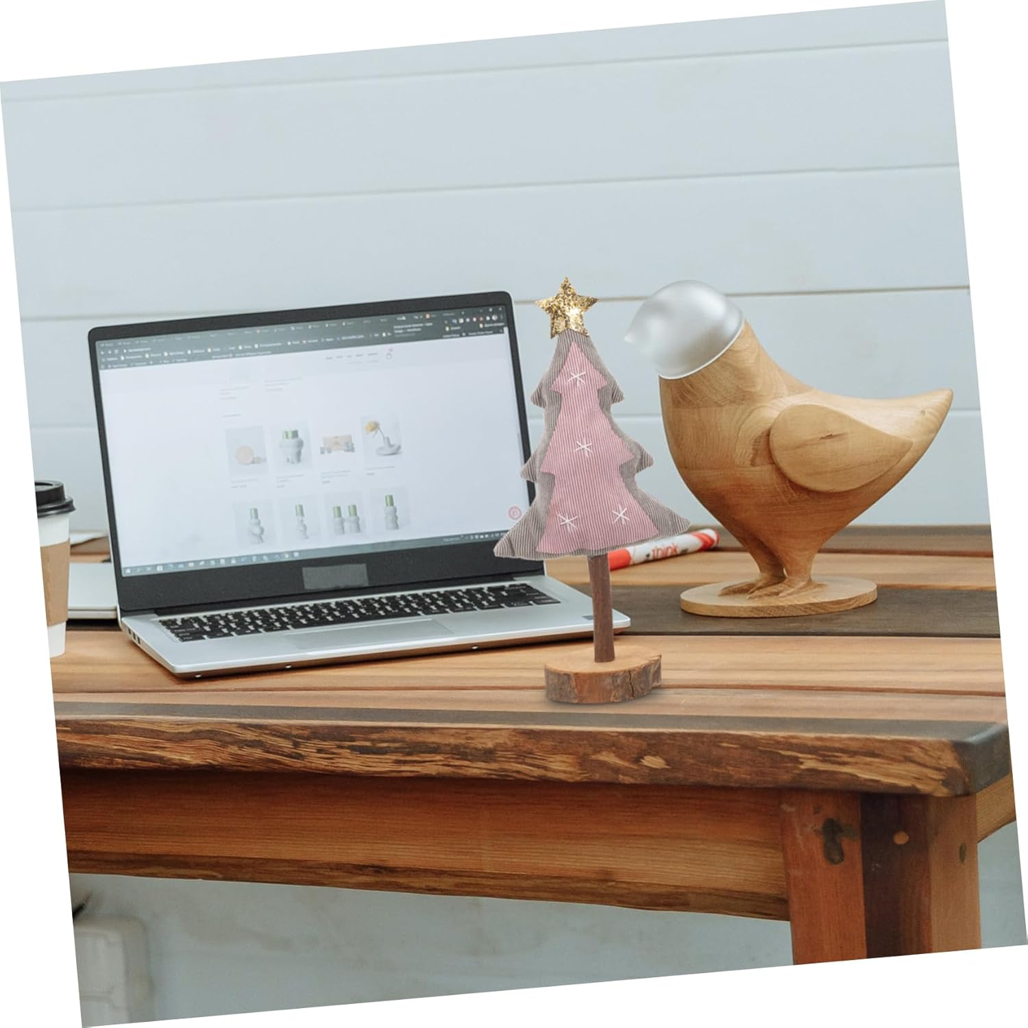 LABRIMP Desktop Christmas Tree Ornament Wooden Base Tabletop Xmas Tree Adornment for Christmas Party Decorations Table Centrepiece image number 5