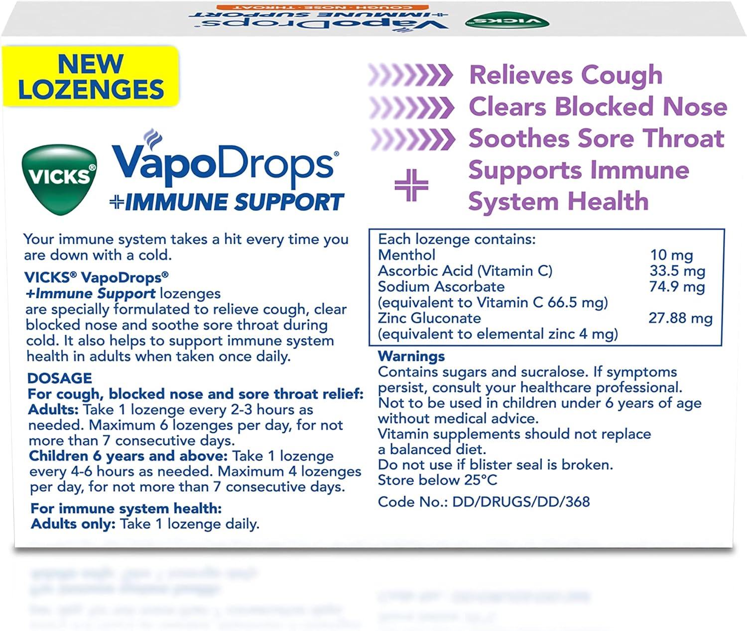 Vicks Vapodrops + Immune Support Blackcurrant Menthol Lozenges (16-Pieces) image number 1