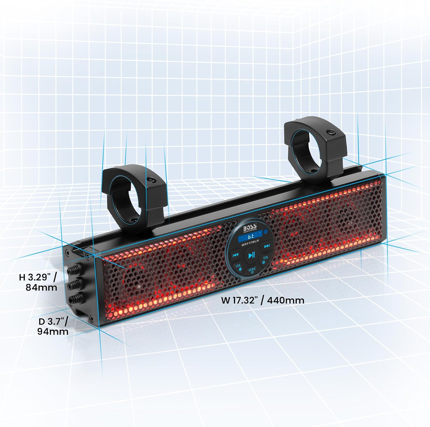 BOSS Audio Systems BRT17SLR ATV Sound Bar - 17 Inches Wide, 3 Inch Speakers, IPX5 Weatherproof, Bluetooth, Built-In Amp, Multicolor Illumination image number 5