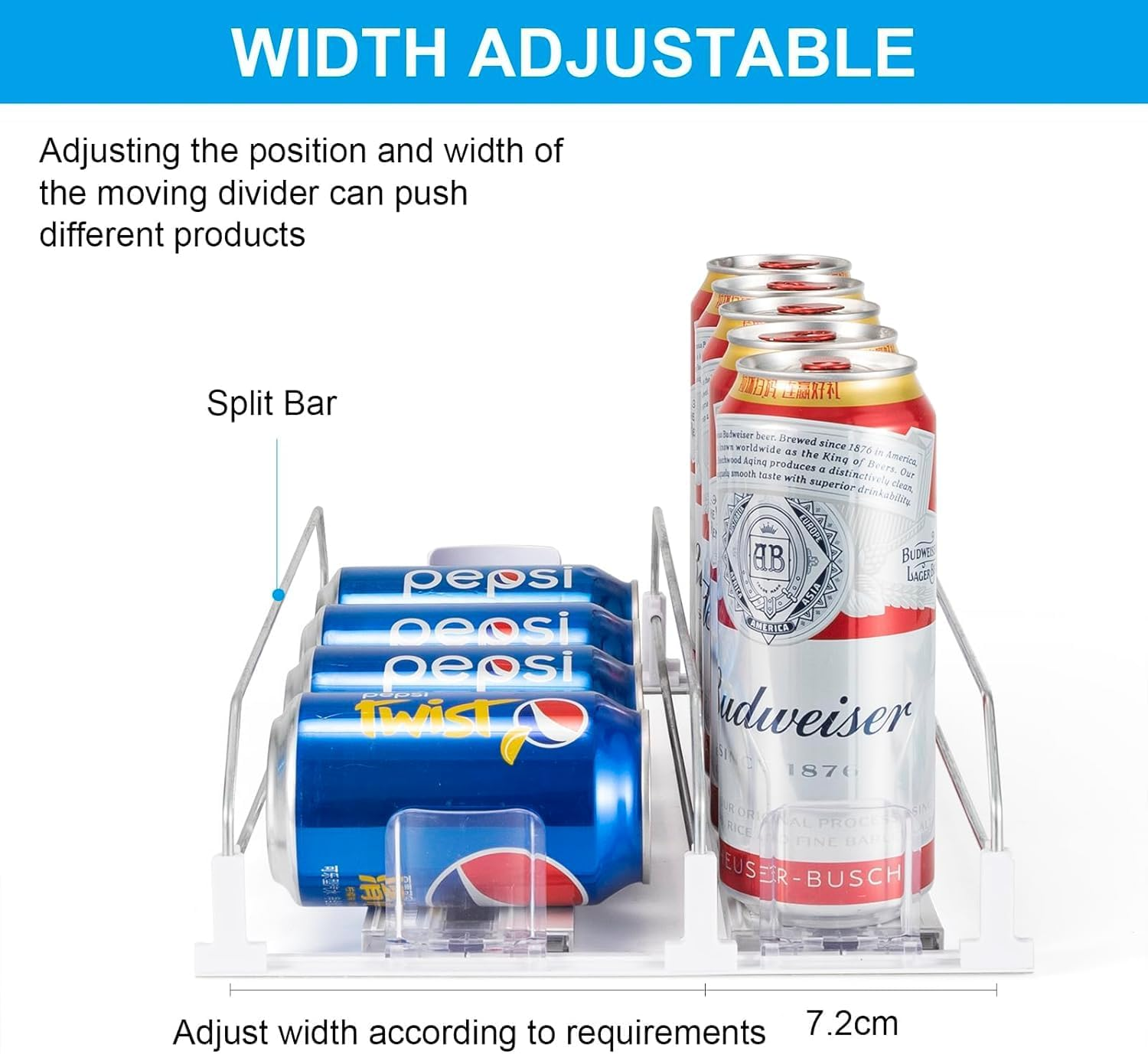 Can Dispenser for Refrigerator - Automatic Pusher Glide, Fridge Bottle Rack Drink Organizer, Self-Pushing Width Adjustable Beverage Storage Holds up to 10-15 Cans (M)