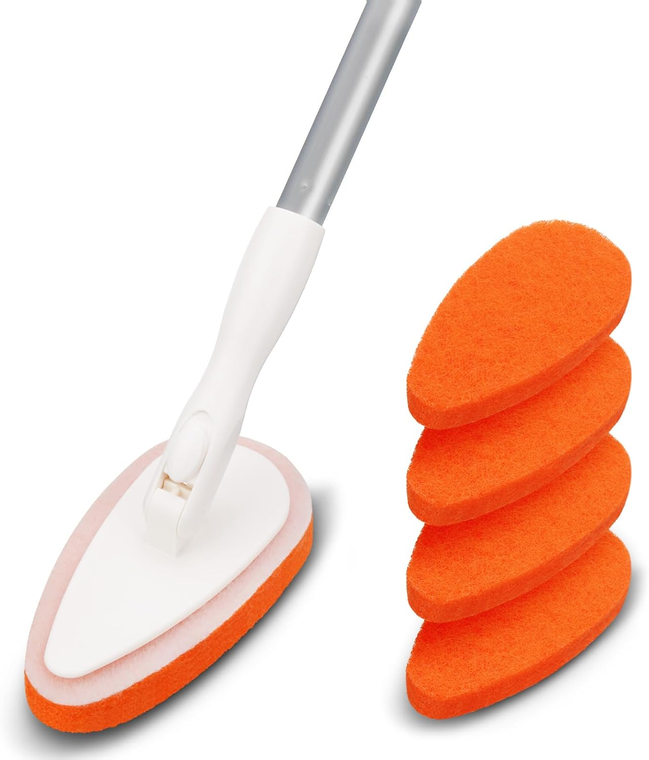 Qaestfy Shower Bathtub Tub Tile Scrubber Cleaning Brush with 51'' Handle, 5 Non-Scratch Scouring Pads, Adjustable Long Handled Scrub Brush for Cleaning Shower Bathroom Vessel Sinks Wall Floor, QAE027 image number 3