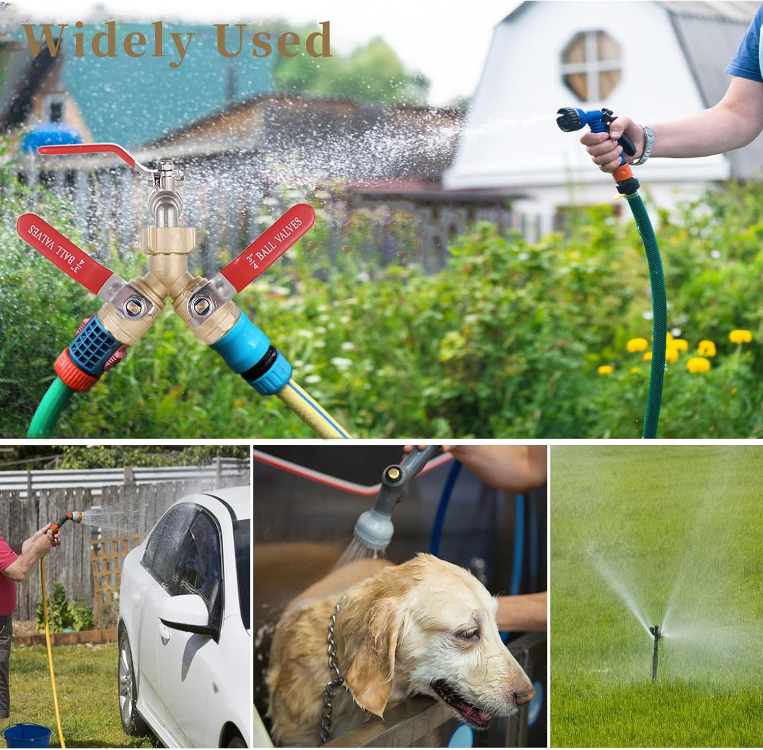 Solid Brass 2 Way Garden Hose Splitter, Full Flow Design with Dual Shut off Valves, Heavy Duty Faucet Connector 3/4" GHT Threads​ image number 2