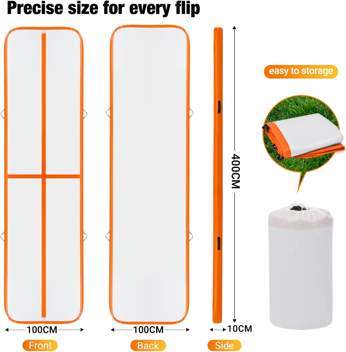 Advwin Air Track Inflatable Gymnastics Mat for Home Gym Training, 3M/4M/5M Tumbling Mat for Cheerleading Yoga W/Electric Pump & Storage Bag,Anti-Slip & Waterproof - Orange 4M X 1M image number 5