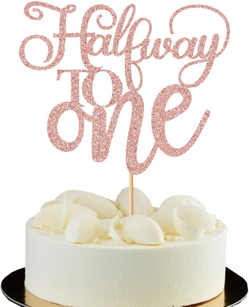 Half Way to One Cake Topper,Glitter 6 Months Birthday Decorations,Its My 1/2 Birthday Cake Topper,Baby Boy or Girl 6 Months Birthday Party Decoration Supplies (Rose Gold)