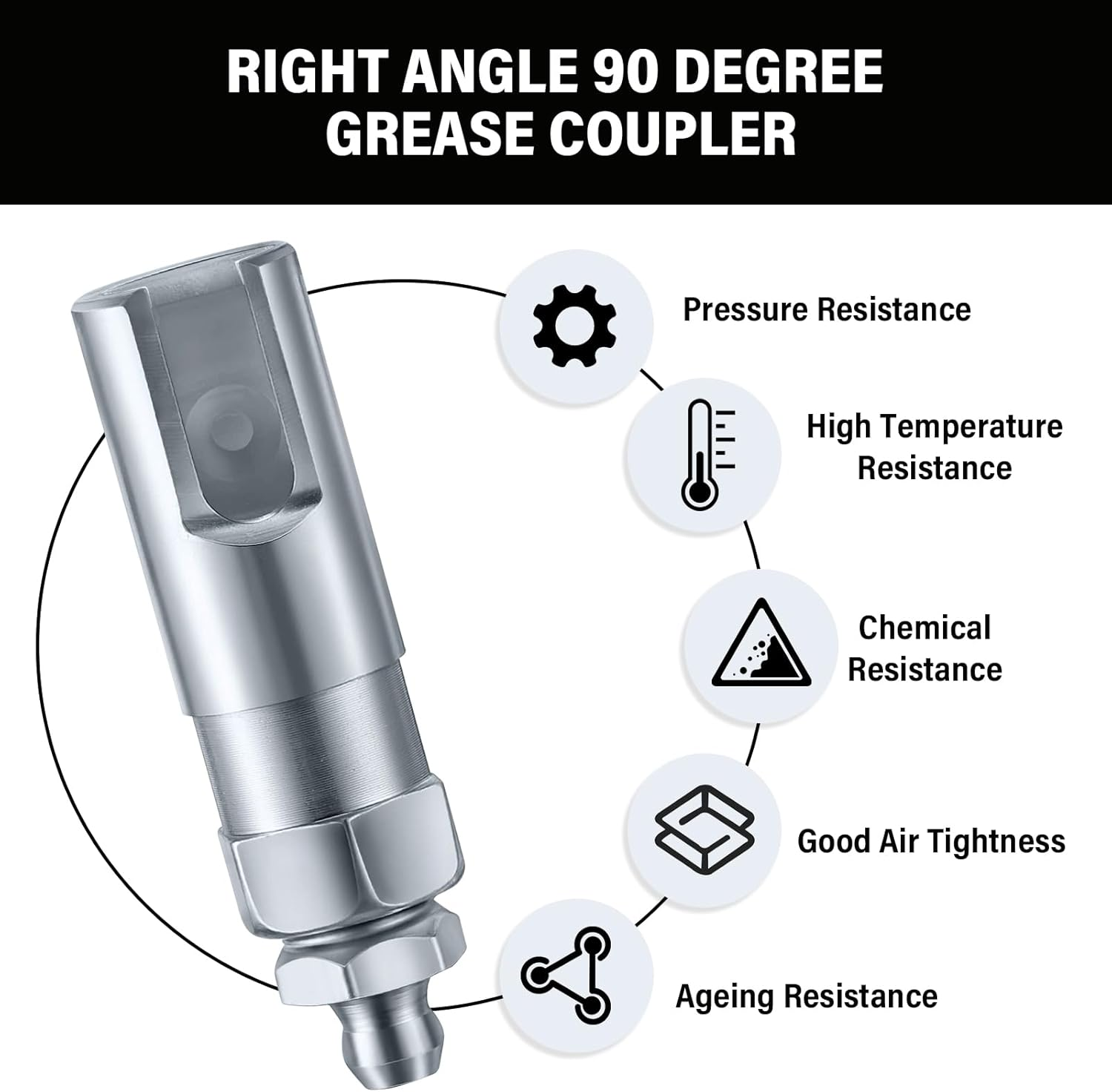 90 Degree Grease Coupler, Push-On Slotted Right Angle Grease Fitting Fits Standard 1/8" NPT Hoses, Universal Car & Industrial Grease Coupler Accessory for Efficient Lubrication and Maintenance image number 2