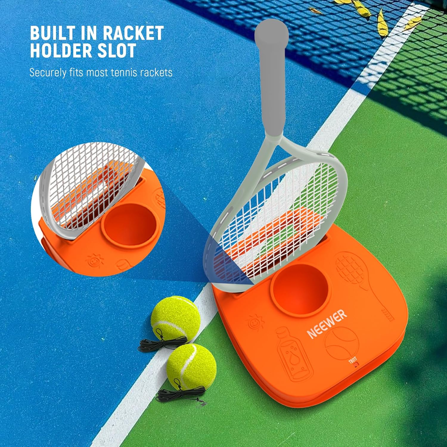 NEEWER Portable Solo Tennis Trainer Rebound Ball Set with Nonslip Weighted Iron Base, Racket Holder, 3X Elastic String Tennis Ball, Self Practice Rebounder for Adults, Kids & Beginners, TB01T image number 1