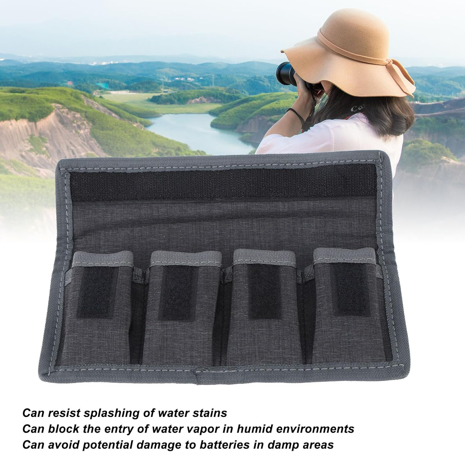 DSLR Camera Battery Case, Camera Battery Pouch Holder Case with 4 Pockets Fall Prevention, Waterproof Camera Battery Storage Bag for LPE6 LPE8 NPFW50 ENEL14 ENEL15 NPFW100 NPW235