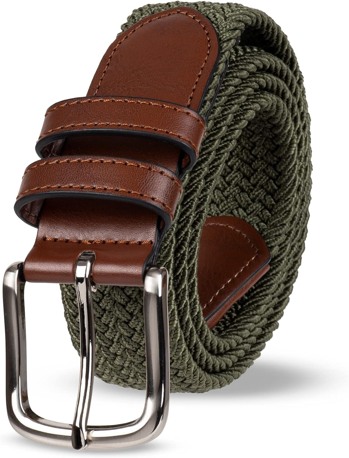 Amazon Essentials Men'S Stretch Woven Braid Belt, Dark Olive, 48 image number 1