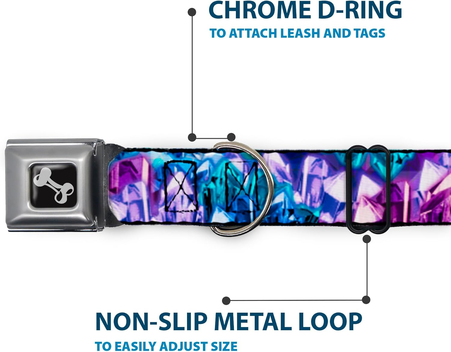 Buckle-Down 9-15" Crystals2 Blues/Purples Dog Collar Bone, Small image number 1