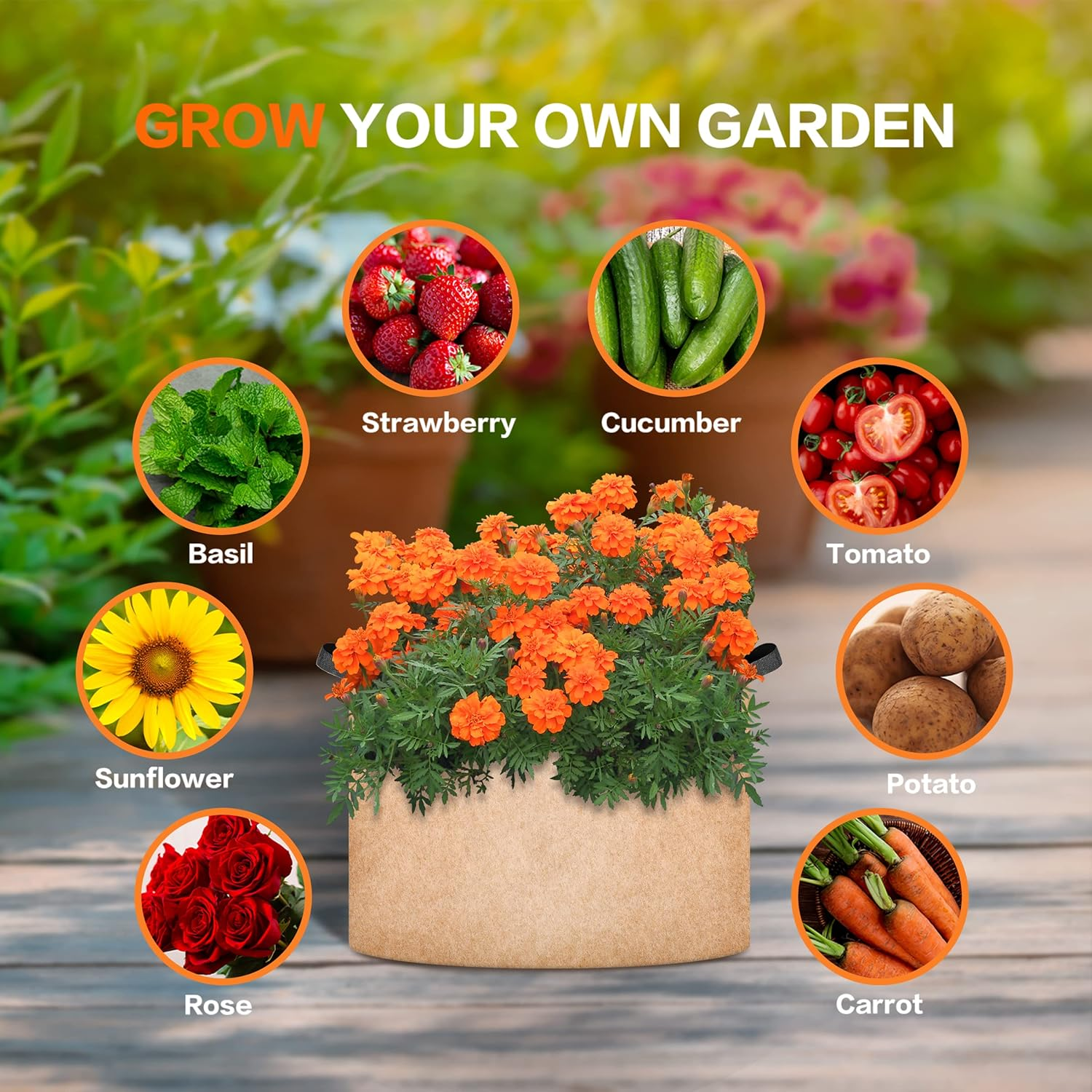 Ipower Plant Grow Bag 15 Gallon 6-Pack Heavy Duty Fabric Pots, 300G Thick Nonwoven Fabric Containers Aeration with Nylon Handles, for Planting Vegetables, Fruits, Flowers, Tan 2022 Version