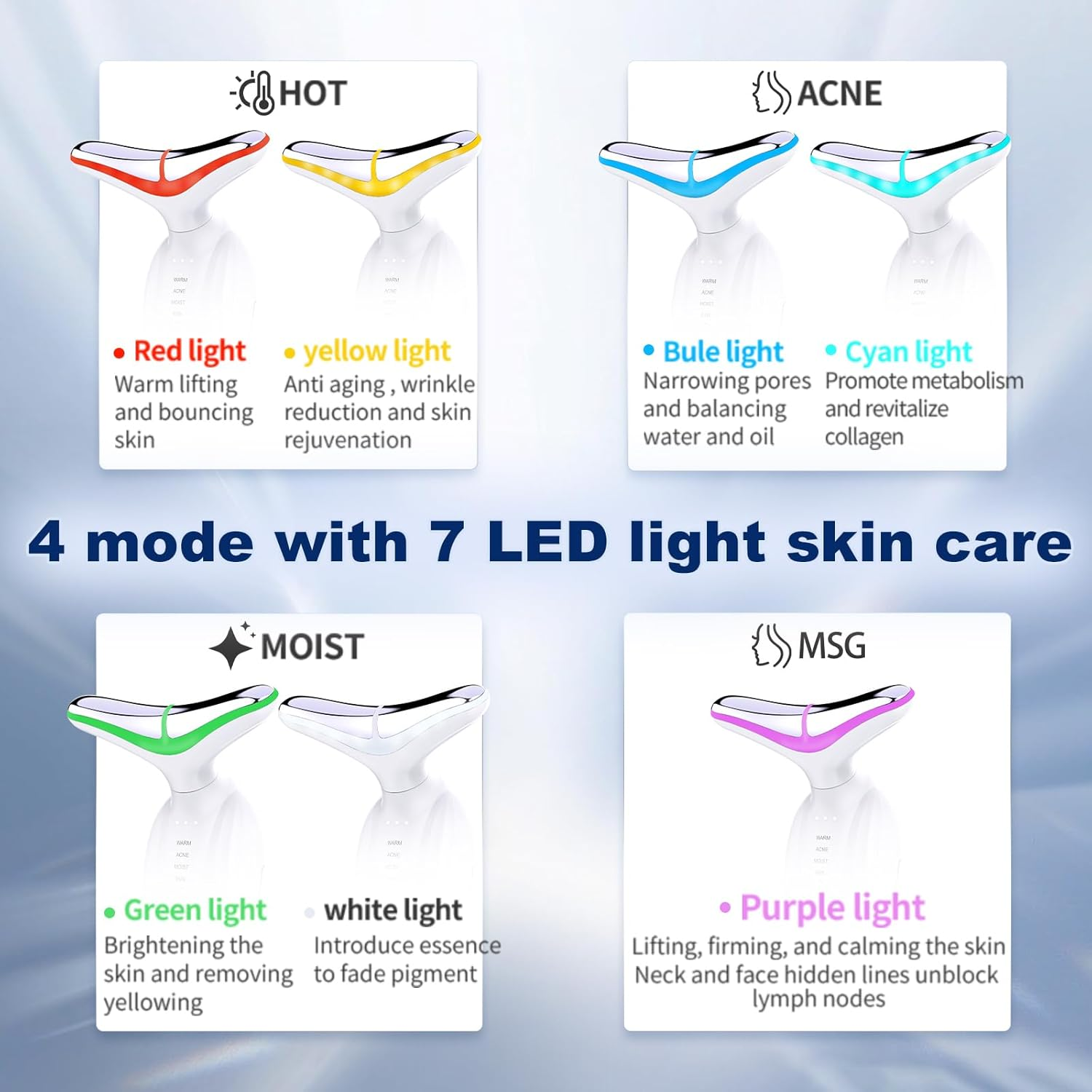 Face Massager Facial Lifting Device Electric Anti-Wrinkle Neck Massage Lift Machine Skin Toning Devices Microcurrent Sculpting Therapy Gua Sha Tool Women 7 LED Colors 4 Modes