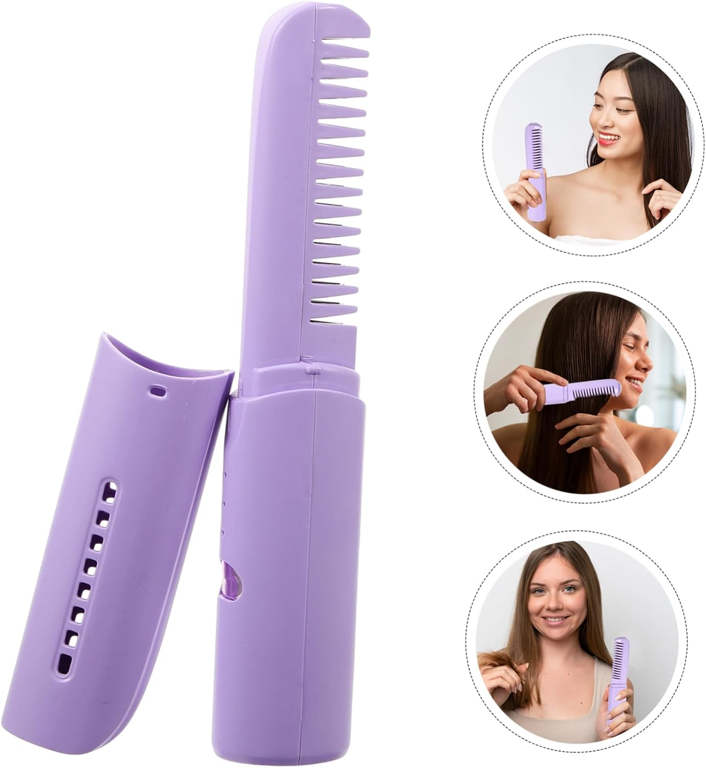 Gatuida USB Rechargeable Cordless Hair Straightener Brush Portable Compact Heated Comb for Travel Gentle Hair with Scalp Massage Function Damage Minimizing Material Convenient USB Charging