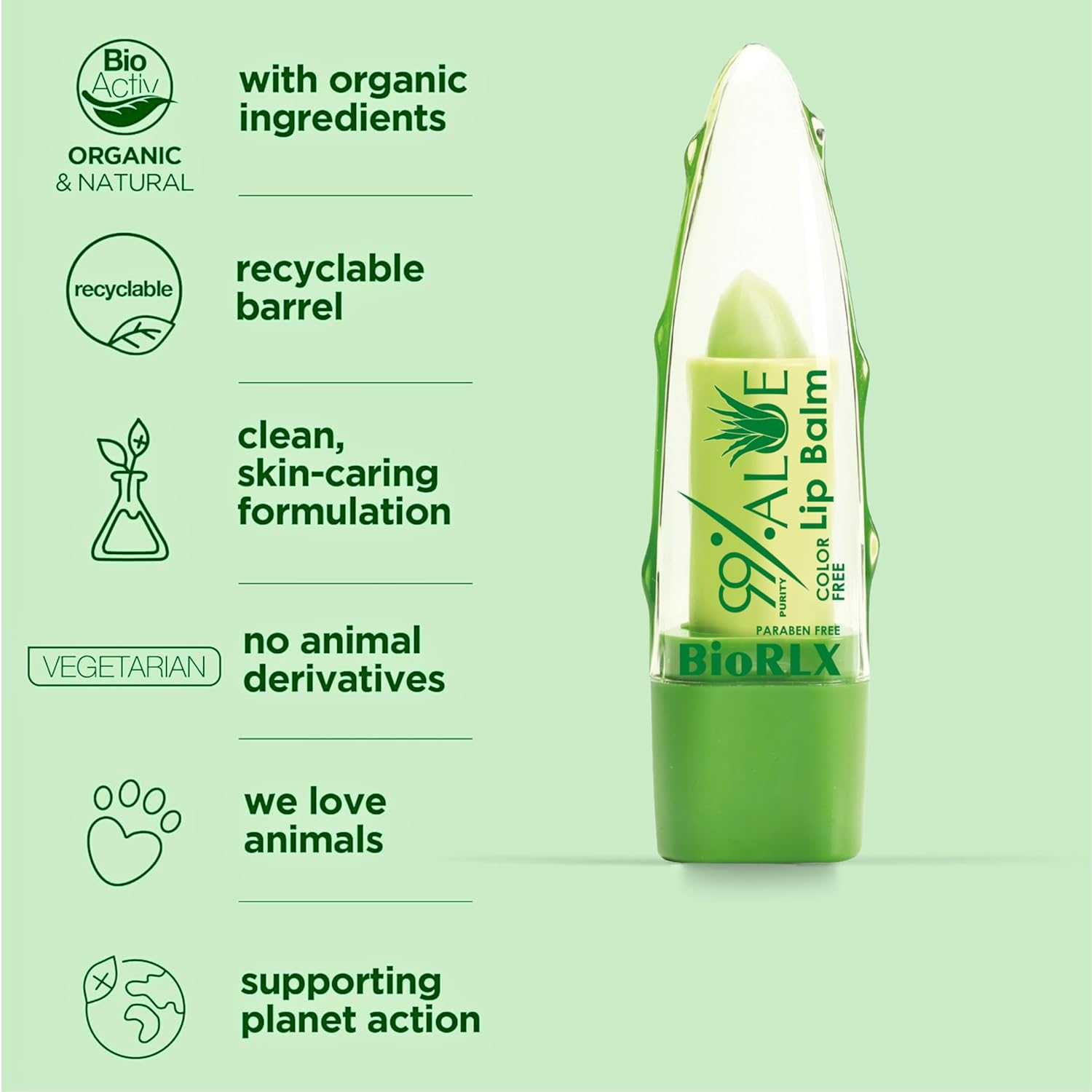 Biorlx 99% Purity Aloe Vera Color Free and Paraben Free Soothing Lip Balm (One Lip Balm) image number 4