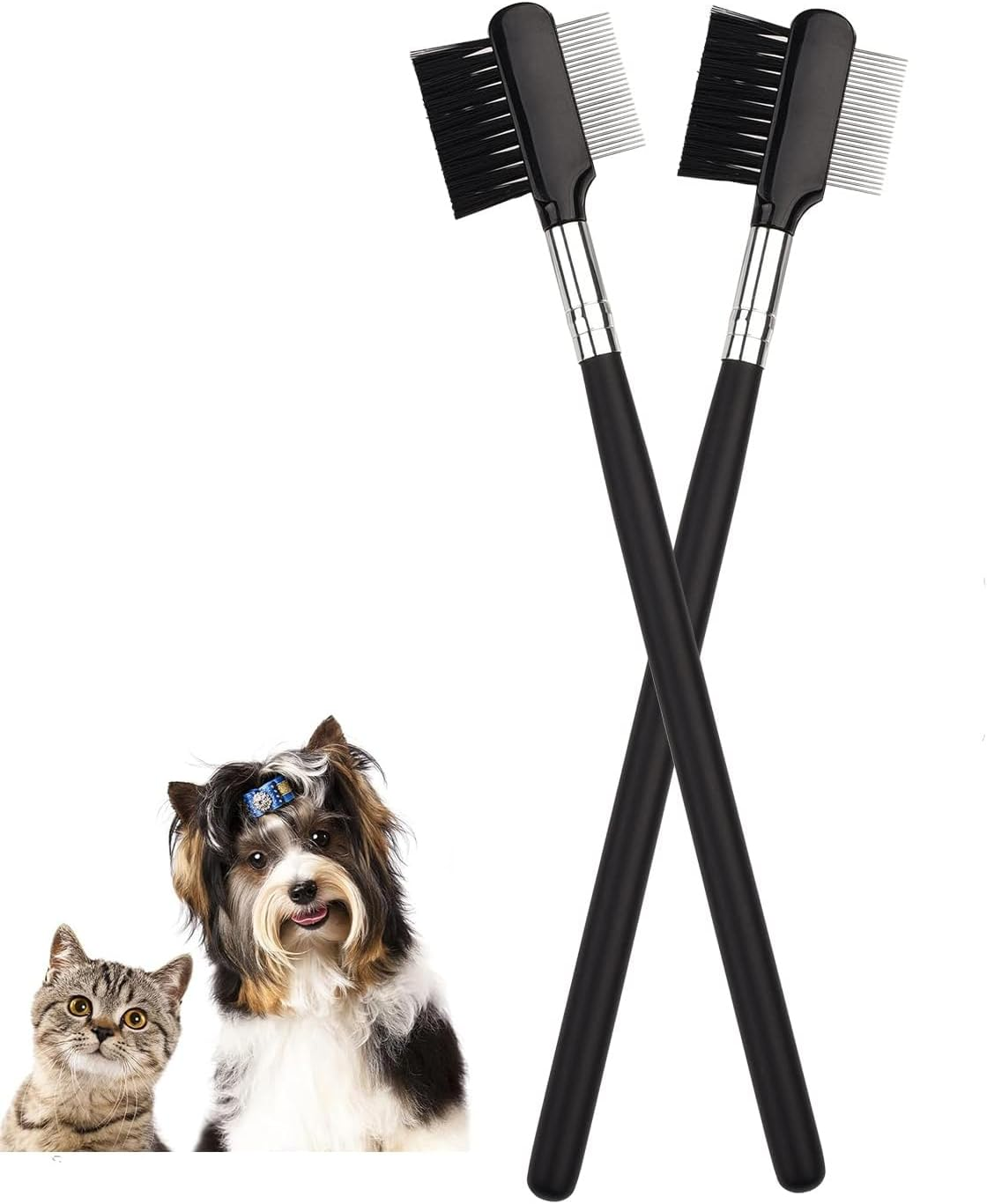 Dog Tear Stain Remover Comb,2 PCS Dog Flea Comb Double-Sided Tear Stain Remover Comb Grooming Comb Eye Comb Brush for Pet Cat Dogs Kitten Puppy image number 1